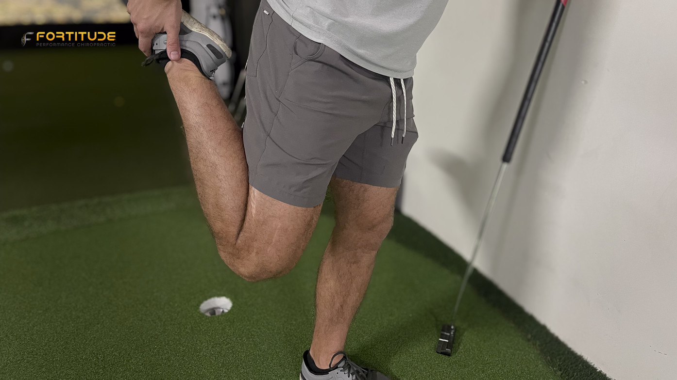 Golfer Stretching their quadruped muscle after golfing