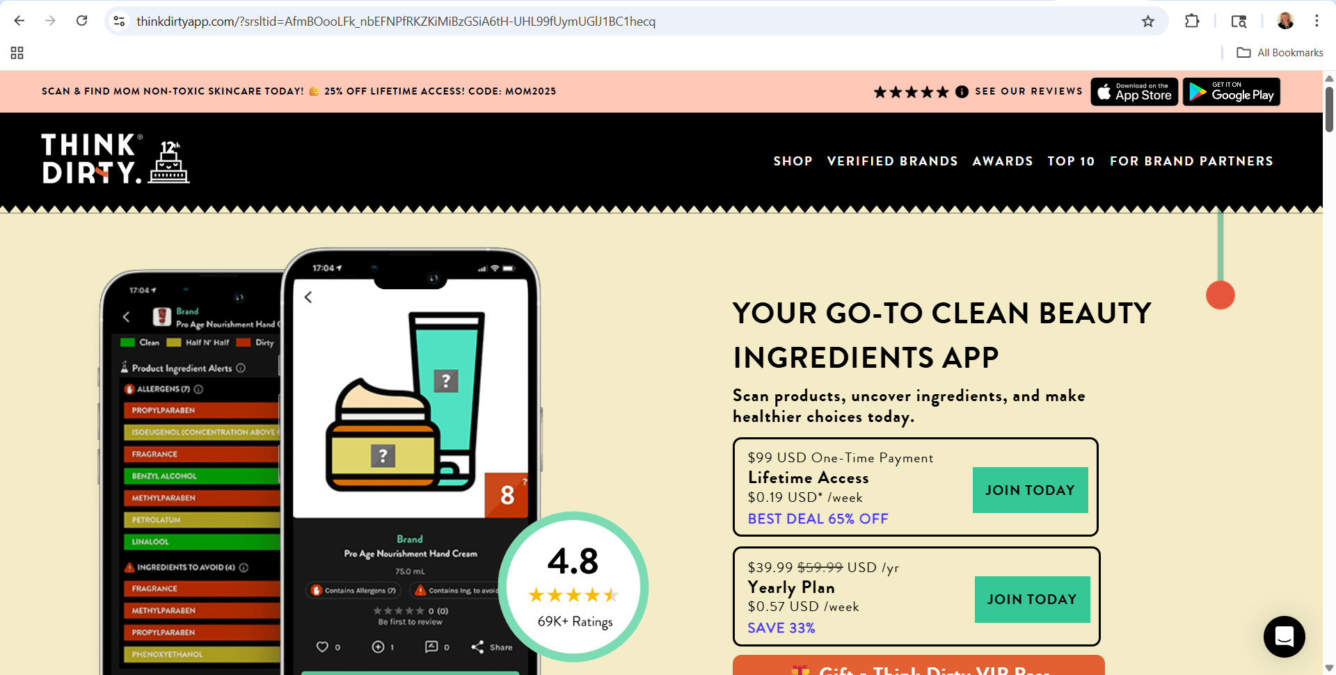 Think Dirty Homepage