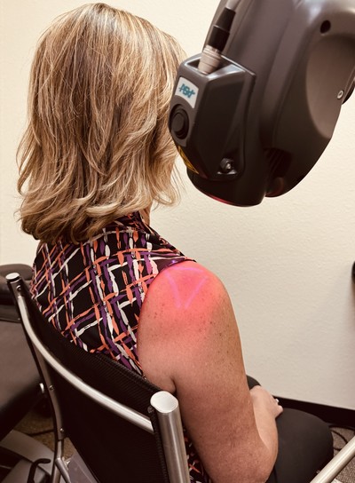 picture of laser therapy on a shoulder