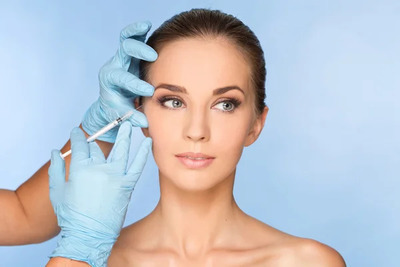 doctor injecting botox into woman's temples