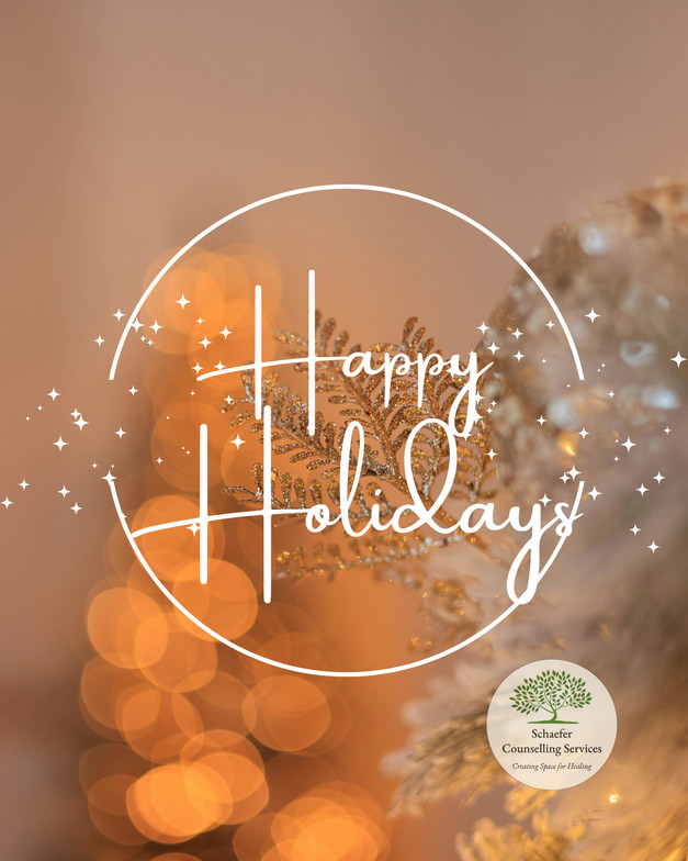 A golden, festive background wishing happy holidays from Schaefer Counselling Services.