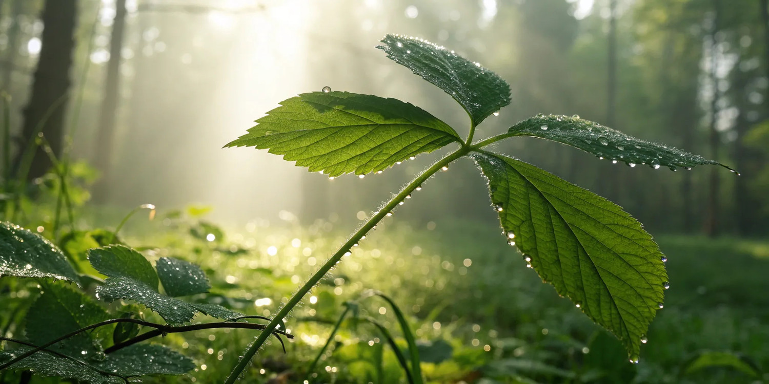A fresh green leaf with dew drops, highlighting the healing and anti-aging benefits of exosome therapy.