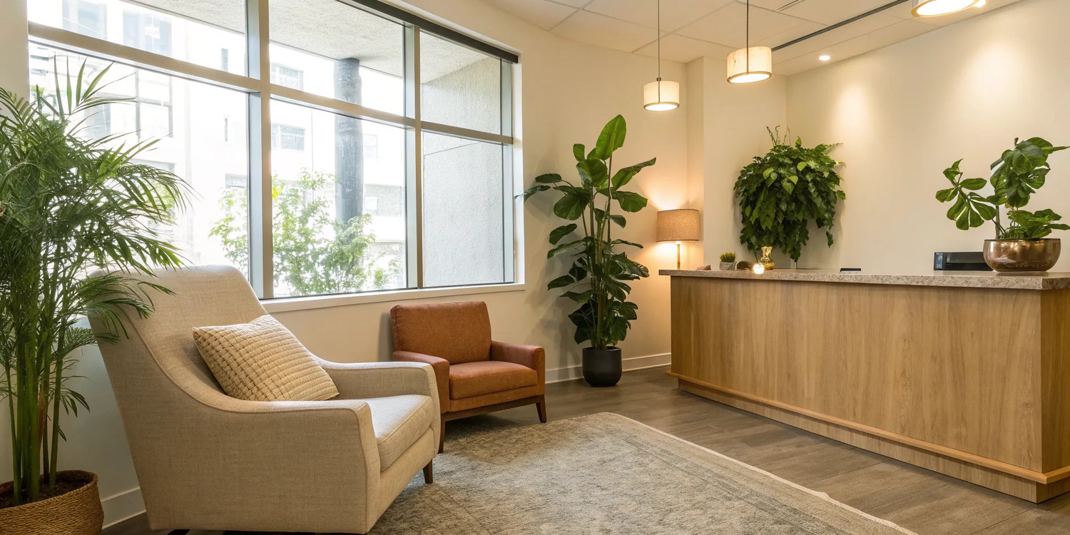 Professional stem cell clinic waiting room in Atlanta, GA.