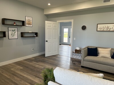 A view from inside the office showing the seating for the client