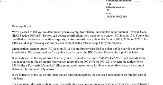 We're a 501(c)(3) Organization! image