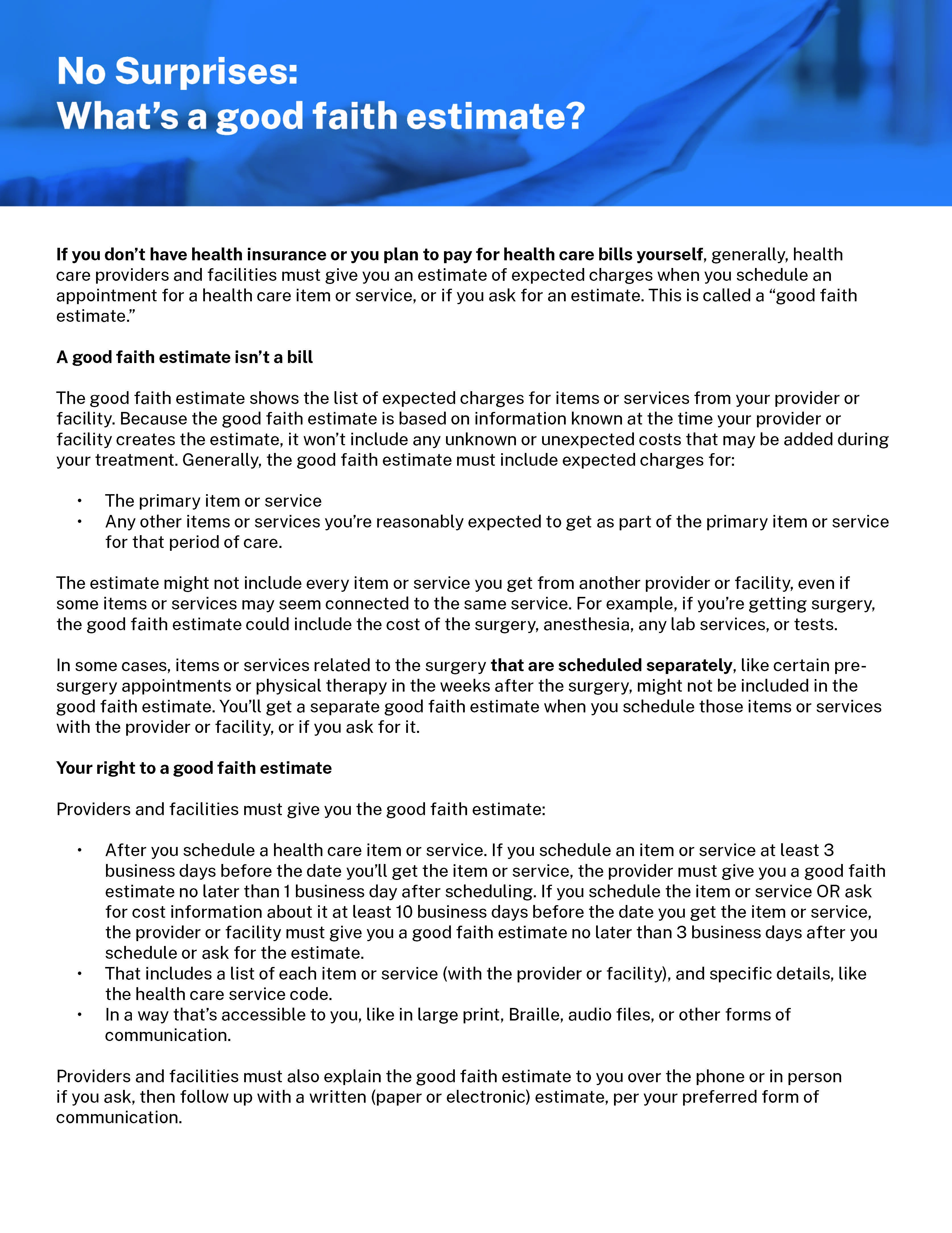 NoSurpriseActFactsheet-What's a good faith estimate_508C_Page_1