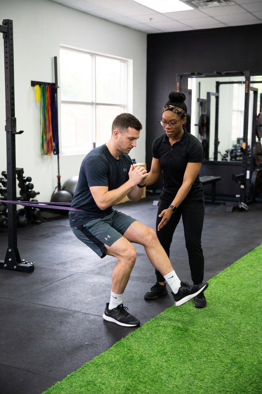 Active patient performing therapeutic exercises at a sports rehabilitation clinic in Springfield
