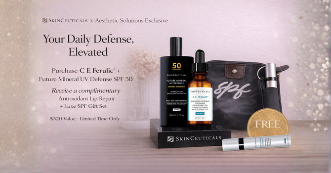 FREE SkinCeuticals AOX Lip Repair with Keychain Case + SPF Cosmetic Bag With Purchase of C E Ferulic + Future Mineral UV Defense SPF image