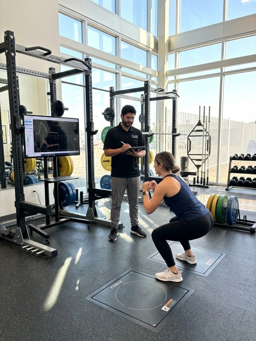 Patient undergoing performance testing at a physical therapy clinic in Carlsbad