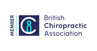 Logo for the British Chiropractic Association, featuring the text 'MEMBER' vertically on the left, a circular logo with a stylized figure inside, and the words 'British Chiropractic Association'.