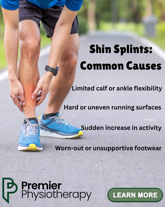 a picture of a guy holding his shin, with text of common shin splint causes 