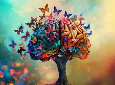 Brain with pretty butterflies flying