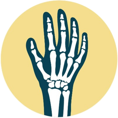 Icon of white hand logo surrounded by yellow circle