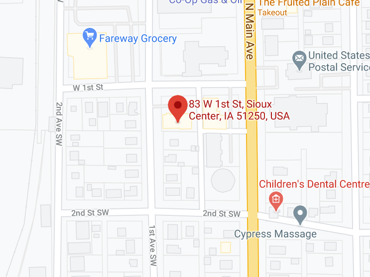 Map to Sioux Chiropractic Wellness Clinic in Sioux Center, IA