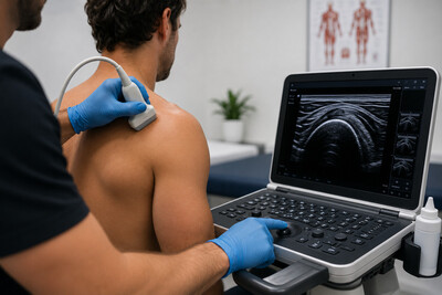Diagnostic musculoskeletal ultrasound of shoulder to identify root cause of pain and guide treatment
