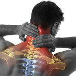 Man grabs pain in neck