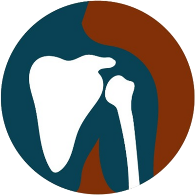 Icon of white shoulder logo surrounded by red circle