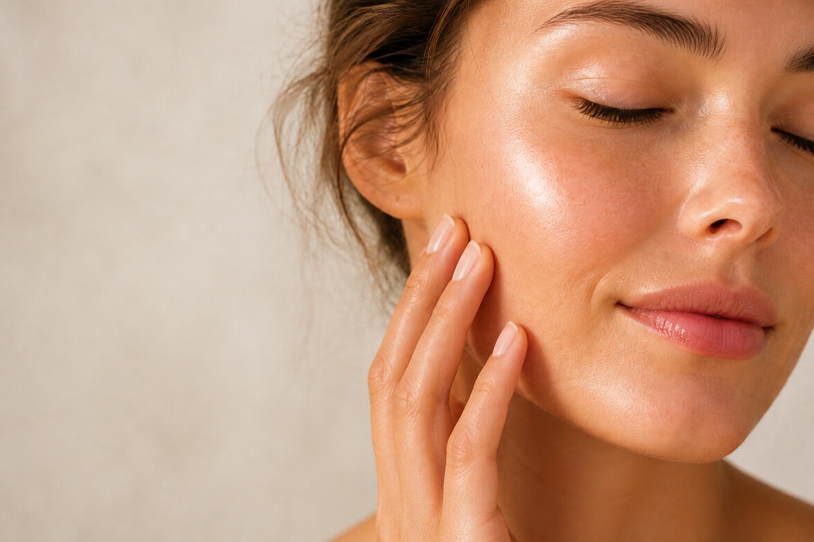 Close-up of healthy, hydrated skin showing a smooth, glowing complexion for skin barrier repair