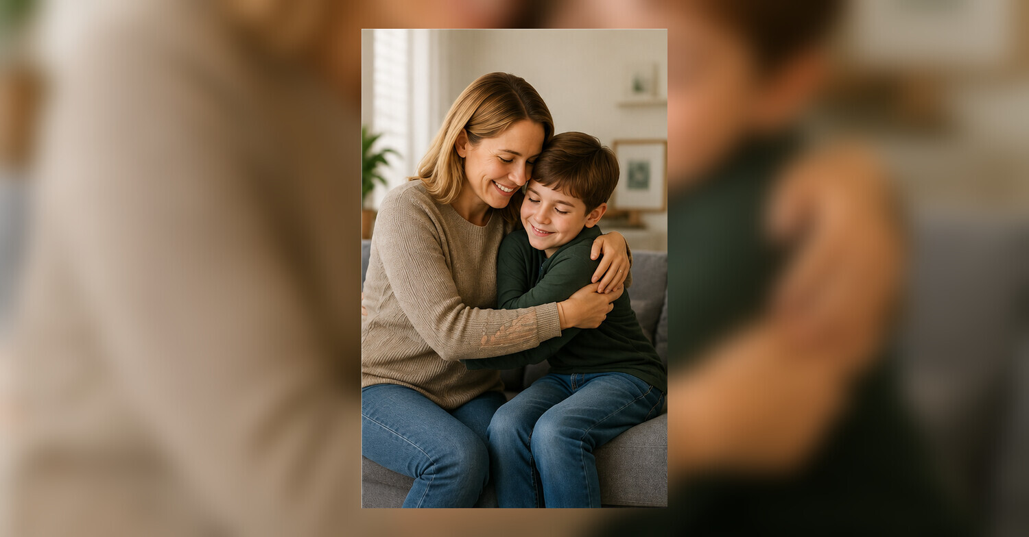 Parent comforting a child experiencing behavioral and emotional changes after school starts