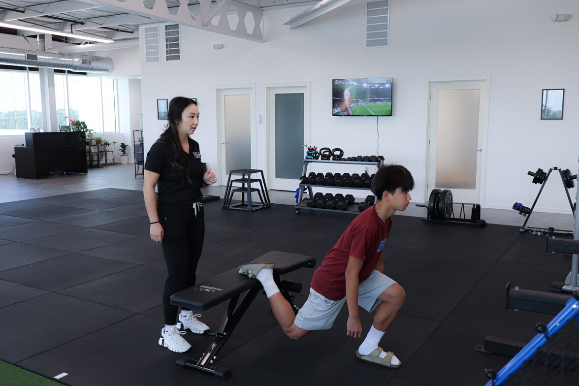 Patient undergoing performance testing at a physical therapy clinic in Carlsbad