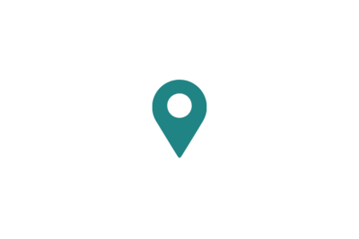Teal map pin icon, representing a location or address, on a transparent background