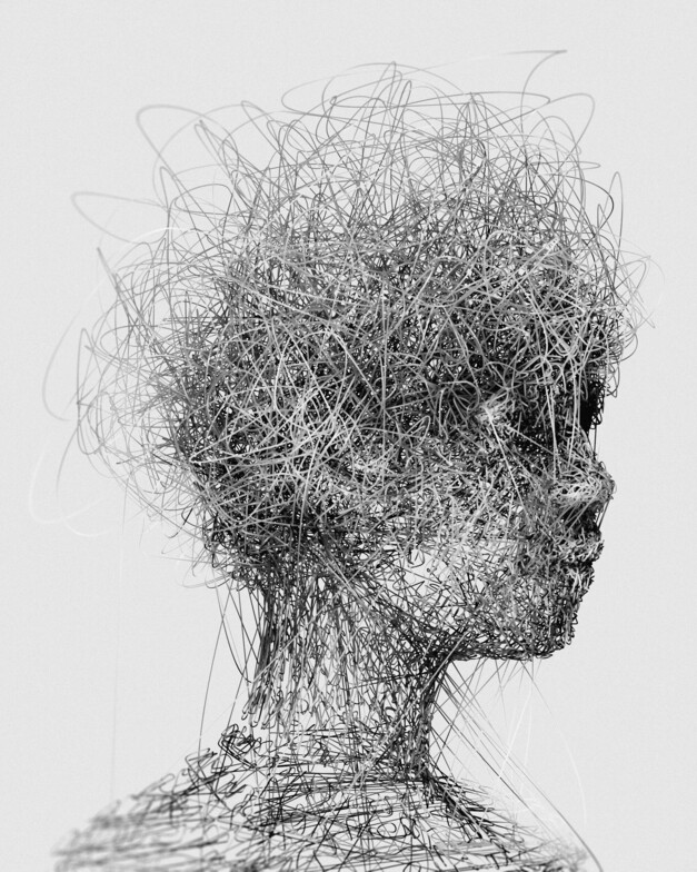 persons brain turning into pixel dust and fading