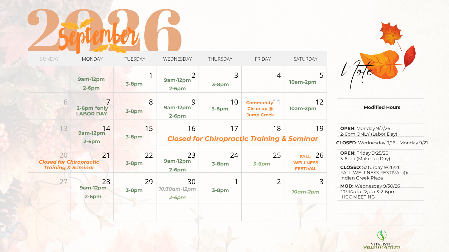 Vitalistic Wellness - Sept. 2026 Calendar