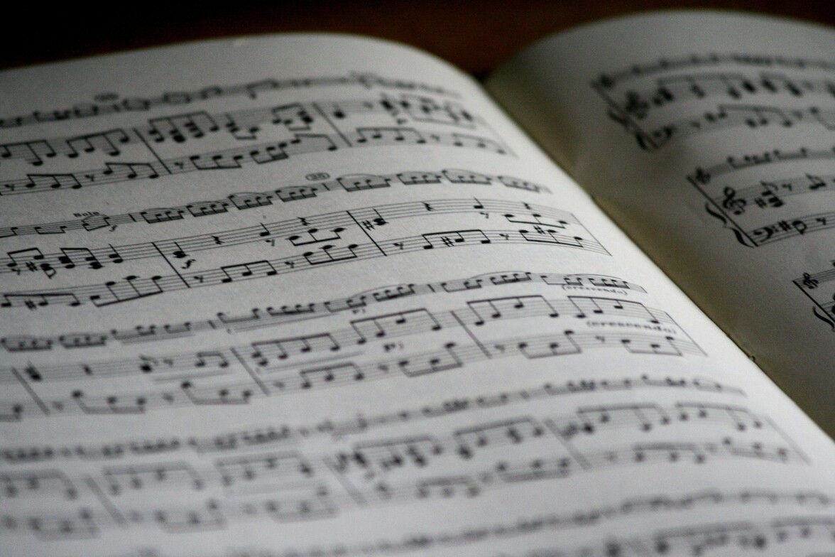 Close-up of an open book of sheet music