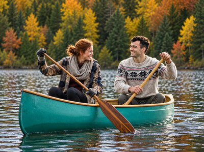 Couple canoeing together, representing connection, teamwork, and growth through couples therapy and marriage counselling.