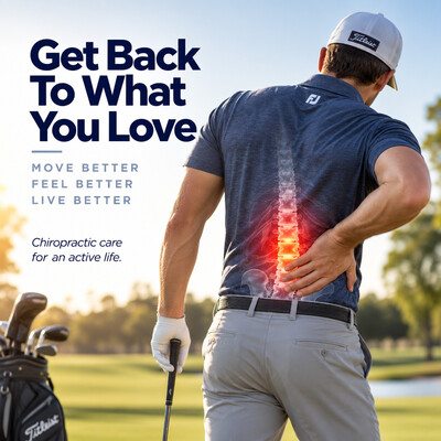 Golfer swinging a golf club representing a return to pain-free activity