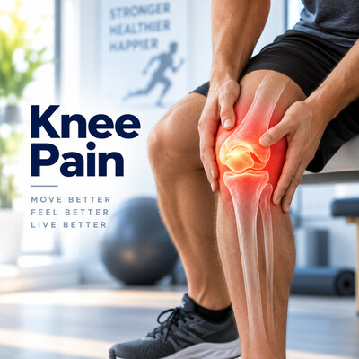 Man holding his knee with the knee joint highlighted