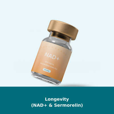NAD+ vial representing Agile Telehealth longevity programs with NAD+ and sermorelin