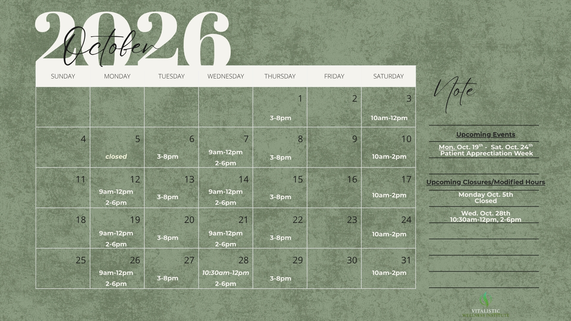 October 2026 Calendar